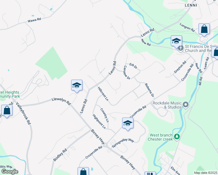 map of restaurants, bars, coffee shops, grocery stores, and more near 1530 Springhill Drive in Delaware County