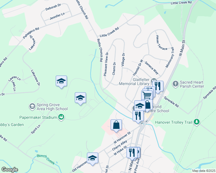 map of restaurants, bars, coffee shops, grocery stores, and more near 1411 Chami Drive in Spring Grove