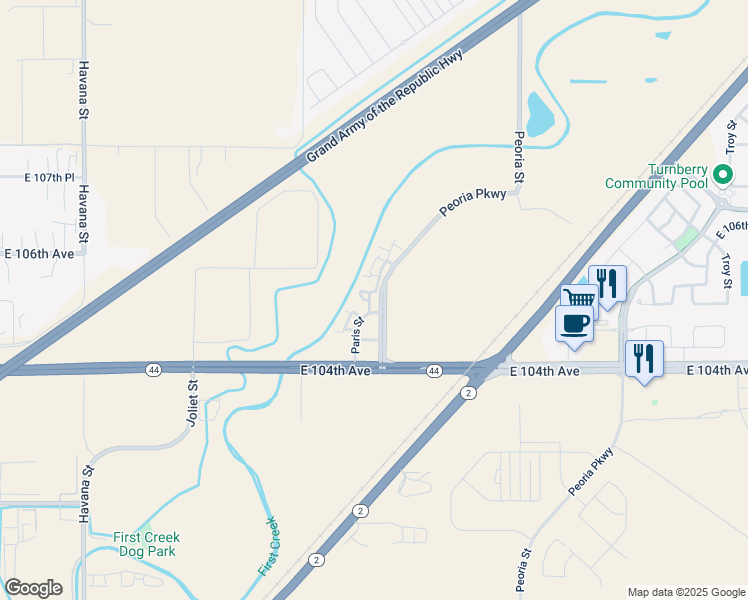 map of restaurants, bars, coffee shops, grocery stores, and more near 10550 Paris Street in Henderson
