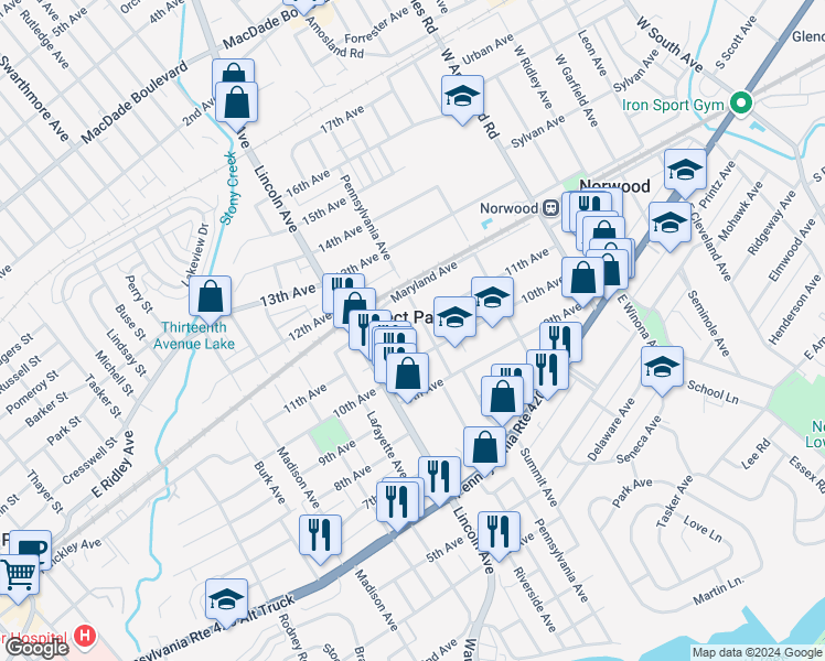 map of restaurants, bars, coffee shops, grocery stores, and more near 708 11th Avenue in Prospect Park