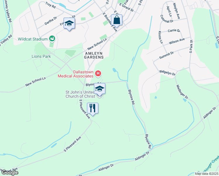 map of restaurants, bars, coffee shops, grocery stores, and more near 847 South Pleasant Avenue in Dallastown