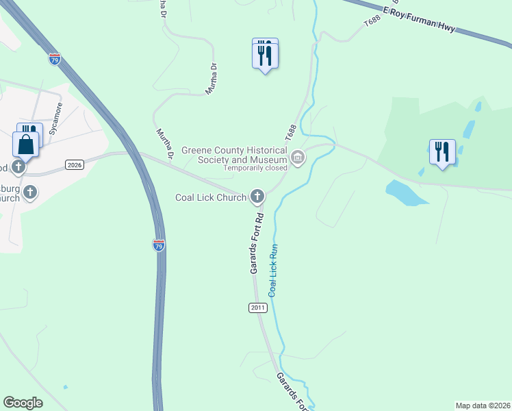 map of restaurants, bars, coffee shops, grocery stores, and more near 2271 Garards Fort Road in Waynesburg