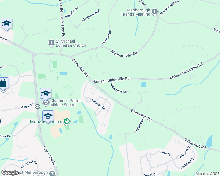 map of restaurants, bars, coffee shops, grocery stores, and more near 14 Greenbriar Lane in Kennett Square