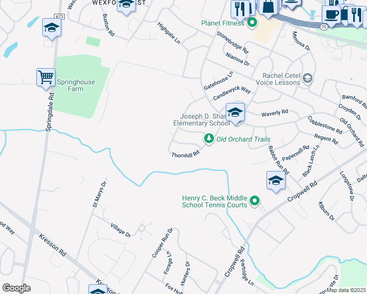 map of restaurants, bars, coffee shops, grocery stores, and more near 8 Ramsgate Road in Cherry Hill