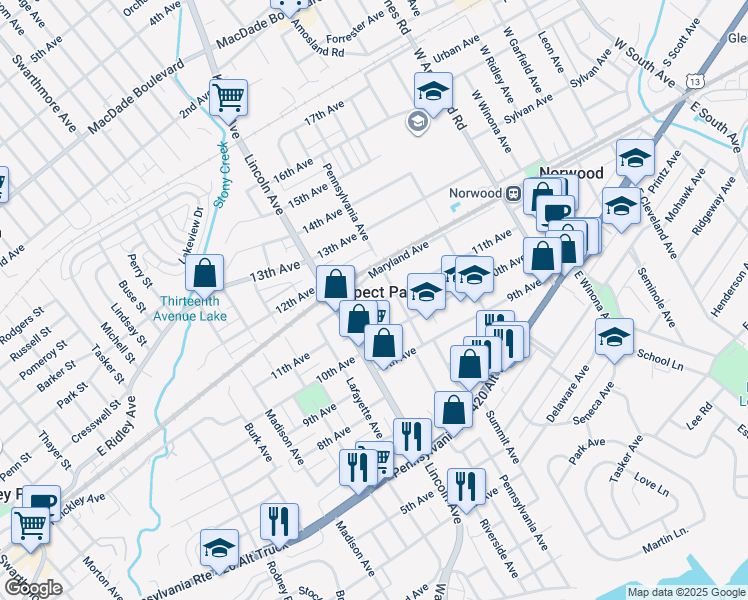 map of restaurants, bars, coffee shops, grocery stores, and more near in Prospect Park