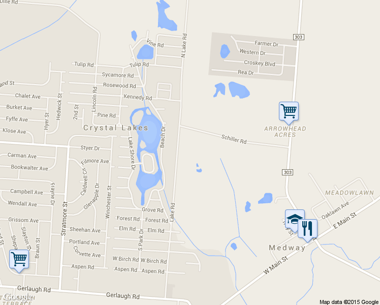 map of restaurants, bars, coffee shops, grocery stores, and more near 2280 Lake Road in Medway