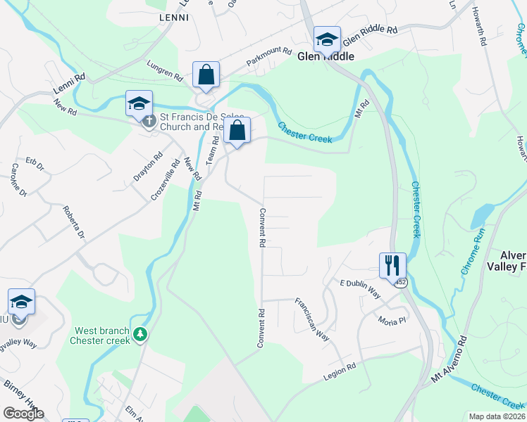 map of restaurants, bars, coffee shops, grocery stores, and more near 632 Convent Road in Aston