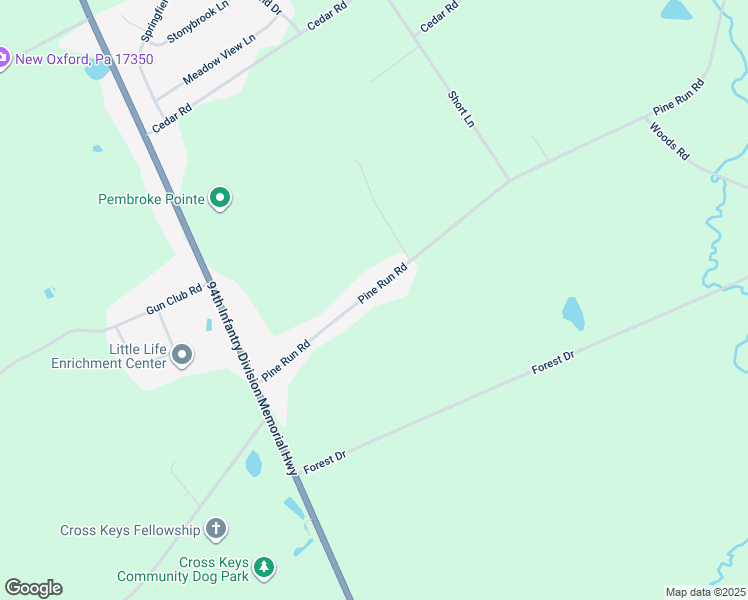 map of restaurants, bars, coffee shops, grocery stores, and more near 175 Pine Run Road in New Oxford