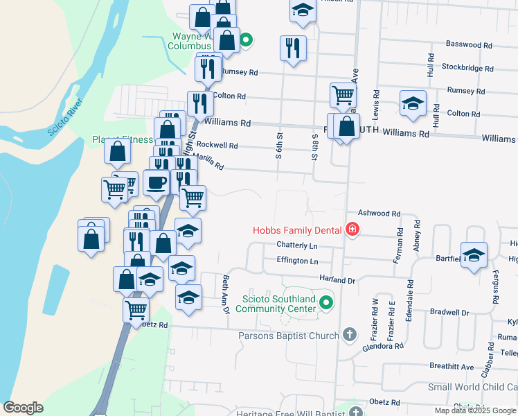 map of restaurants, bars, coffee shops, grocery stores, and more near 244 Highview Landing in Columbus
