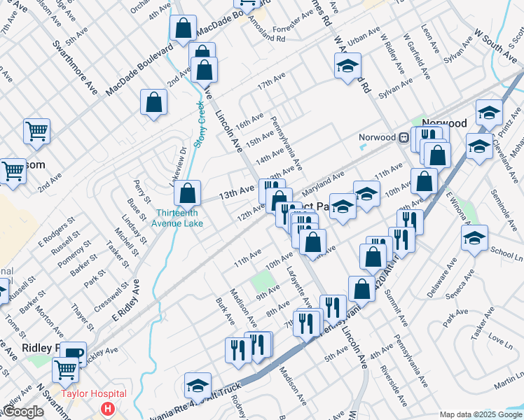 map of restaurants, bars, coffee shops, grocery stores, and more near 1124 Lincoln Avenue in Prospect Park
