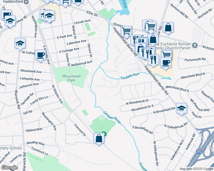 map of restaurants, bars, coffee shops, grocery stores, and more near 284 Tavistock Road in Cherry Hill