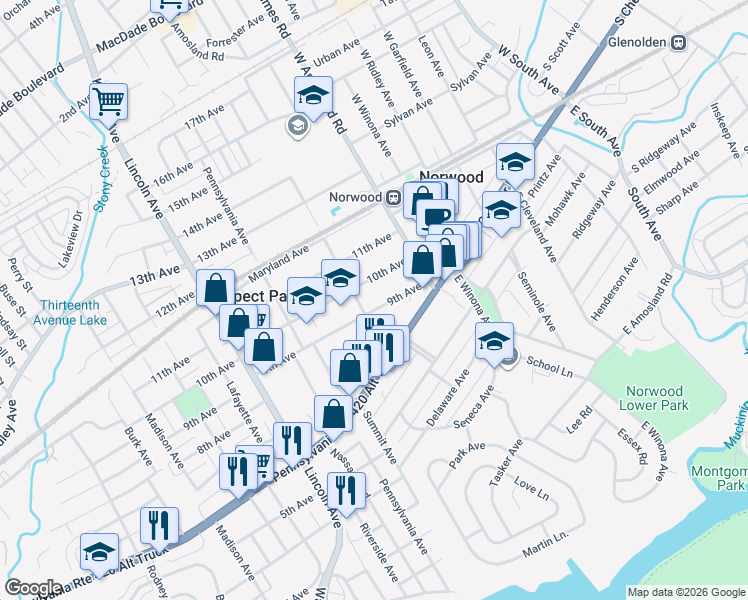 map of restaurants, bars, coffee shops, grocery stores, and more near 550 10th Avenue in Prospect Park