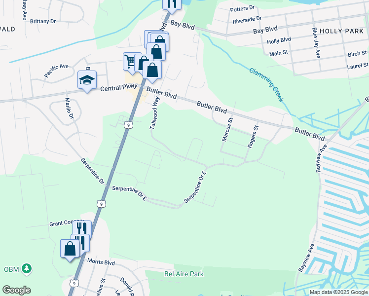 map of restaurants, bars, coffee shops, grocery stores, and more near 23 Maria Lane in Ocean County