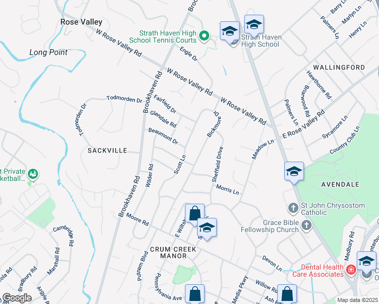 map of restaurants, bars, coffee shops, grocery stores, and more near 412 Scott Lane in Delaware County