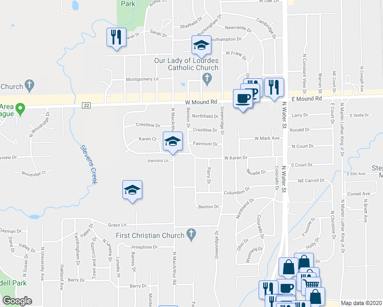 map of restaurants, bars, coffee shops, grocery stores, and more near 500 West Karen Drive in Decatur