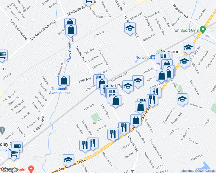 map of restaurants, bars, coffee shops, grocery stores, and more near 730 Maryland Avenue in Prospect Park