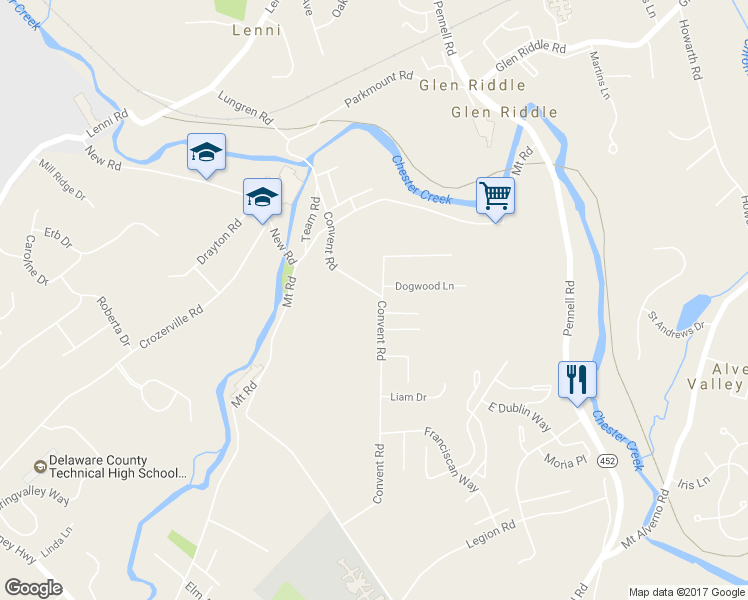 map of restaurants, bars, coffee shops, grocery stores, and more near 628 Convent Road in Aston