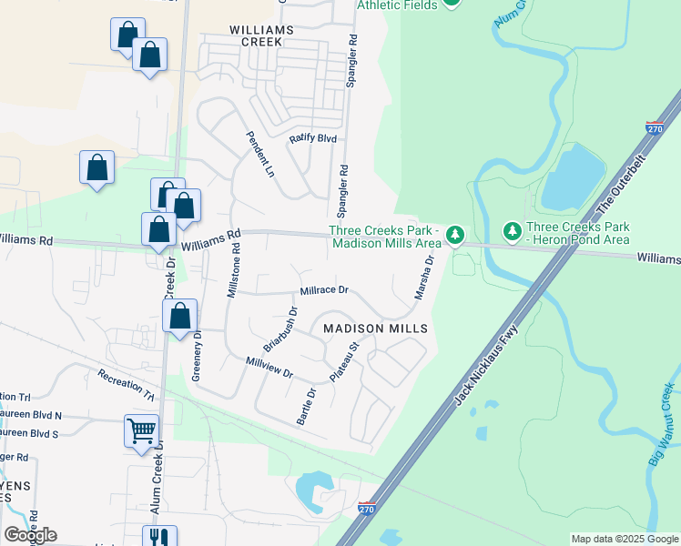 map of restaurants, bars, coffee shops, grocery stores, and more near 3910 Chaney Place in Columbus