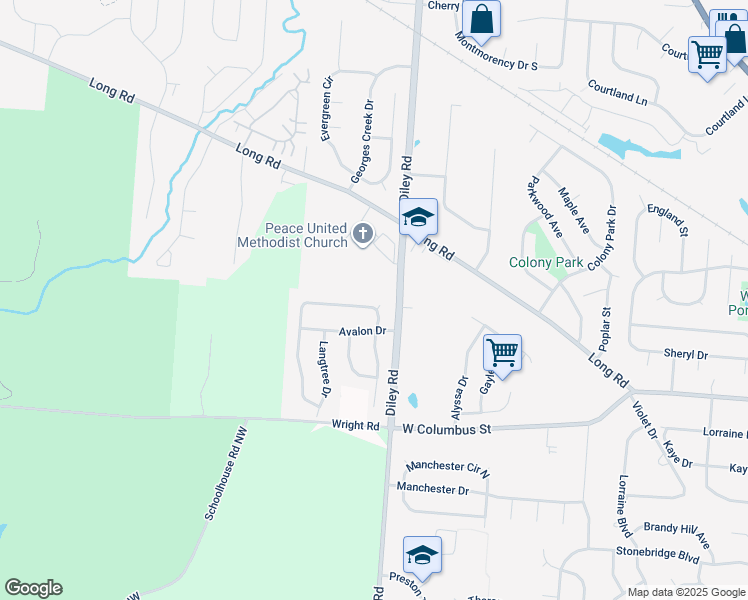 map of restaurants, bars, coffee shops, grocery stores, and more near 135 Knights Bridge Drive North in Pickerington