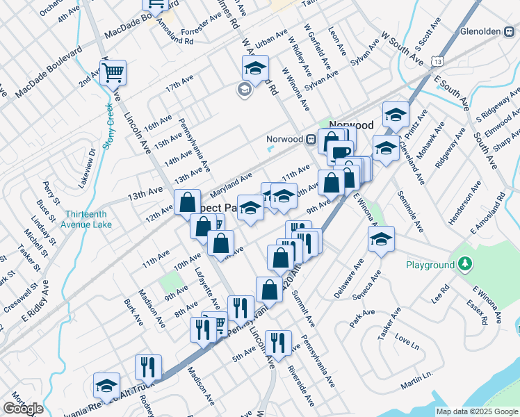 map of restaurants, bars, coffee shops, grocery stores, and more near 629 10th Avenue in Prospect Park