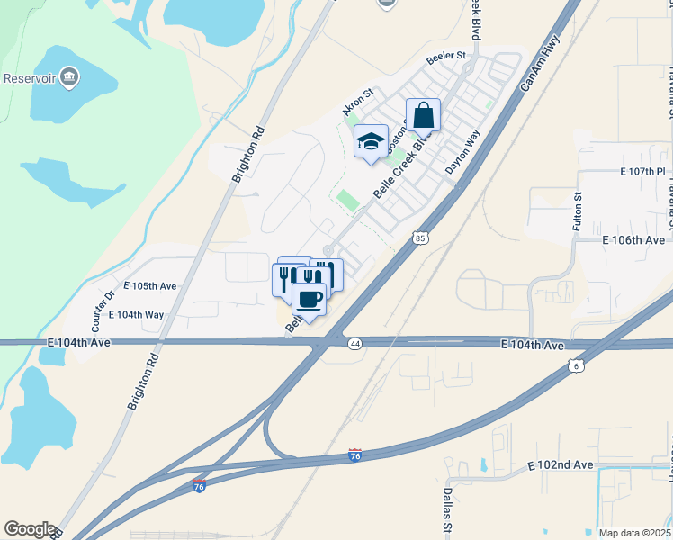 map of restaurants, bars, coffee shops, grocery stores, and more near 9644 East 105th Avenue in Henderson