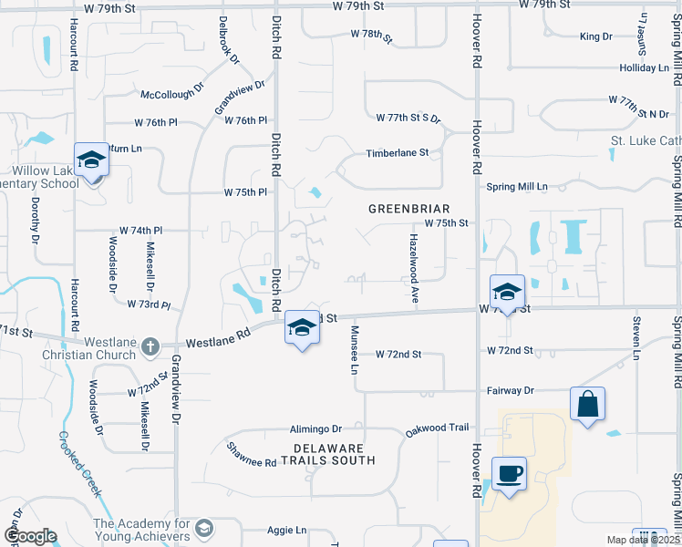 map of restaurants, bars, coffee shops, grocery stores, and more near 1216 Frederick Drive South in Indianapolis