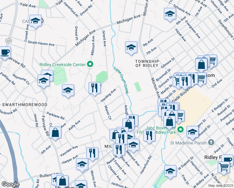 map of restaurants, bars, coffee shops, grocery stores, and more near 306 Harding Avenue in Folsom