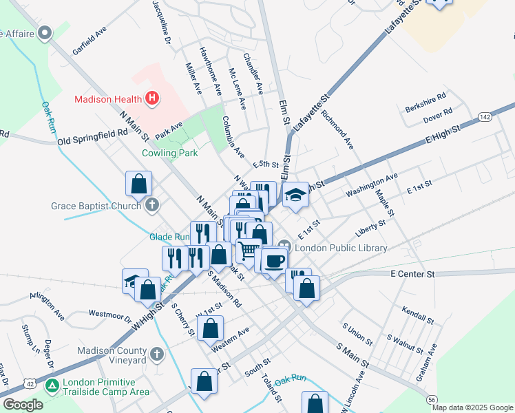 map of restaurants, bars, coffee shops, grocery stores, and more near 103 East High Street in London