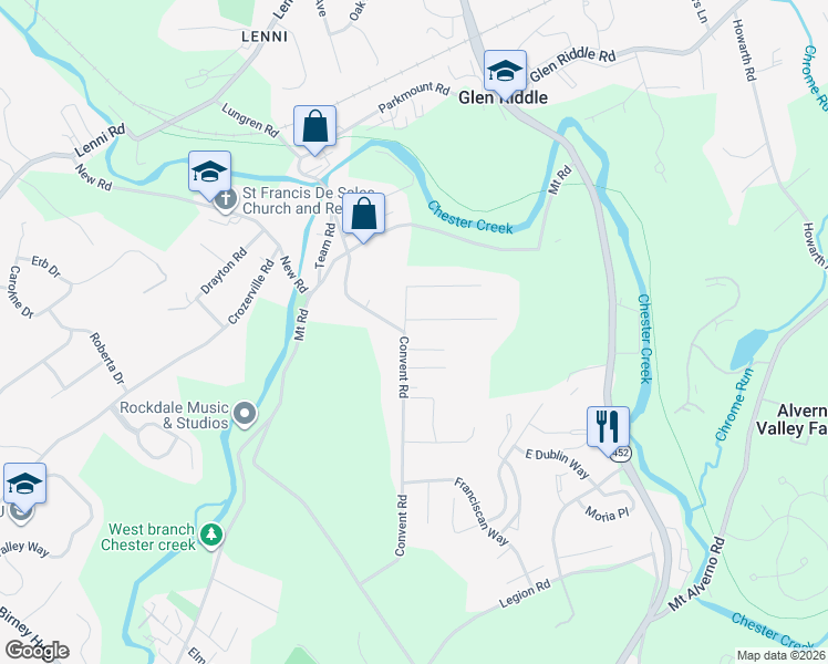 map of restaurants, bars, coffee shops, grocery stores, and more near 10 Dogwood Lane in Aston