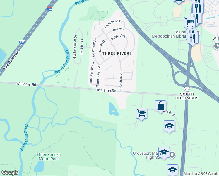 map of restaurants, bars, coffee shops, grocery stores, and more near 3997 Vermilion Ave in Groveport