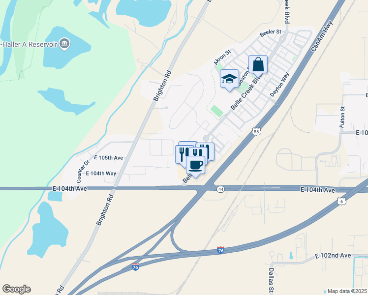 map of restaurants, bars, coffee shops, grocery stores, and more near 9305 East 105th Avenue in Henderson