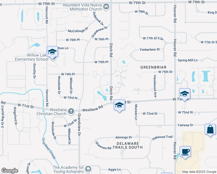 map of restaurants, bars, coffee shops, grocery stores, and more near 1411 Badger Drive in Indianapolis