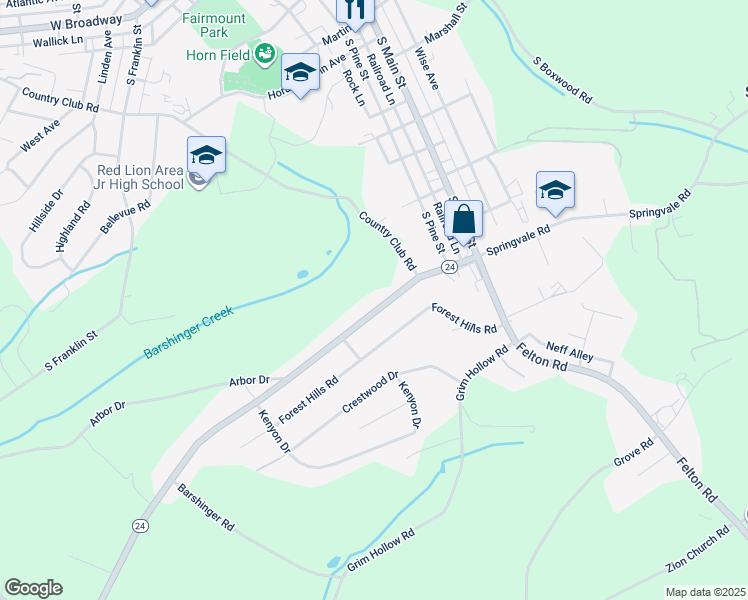 map of restaurants, bars, coffee shops, grocery stores, and more near 117 Winterstown Road in Red Lion