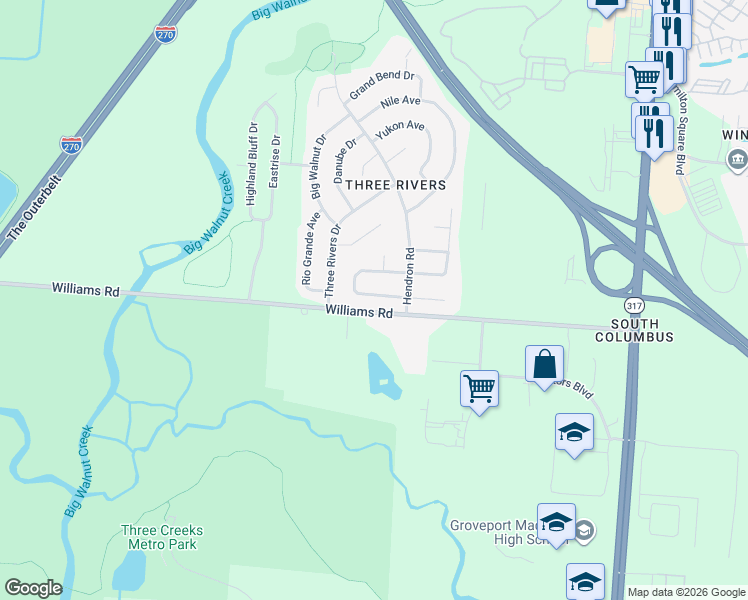 map of restaurants, bars, coffee shops, grocery stores, and more near 3997 Vermilion Avenue in Groveport