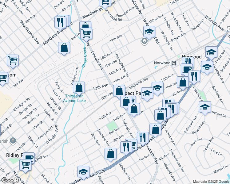 map of restaurants, bars, coffee shops, grocery stores, and more near 1124 Lincoln Avenue in Prospect Park