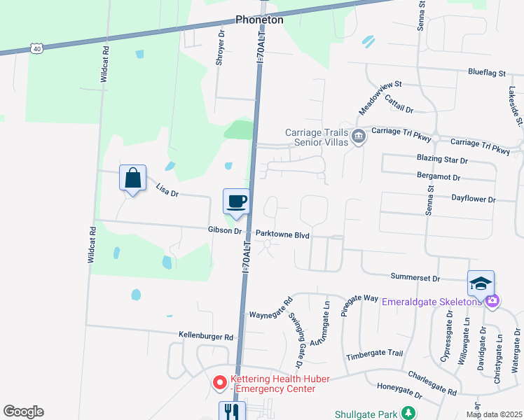 map of restaurants, bars, coffee shops, grocery stores, and more near 1061 Sugar Maple Loop North in Tipp City