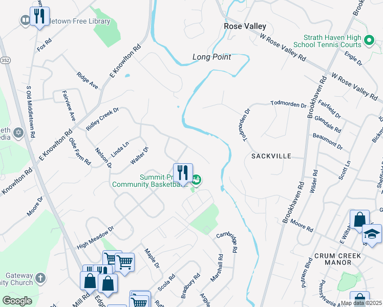 map of restaurants, bars, coffee shops, grocery stores, and more near 810 Ridley Creek Drive in Media