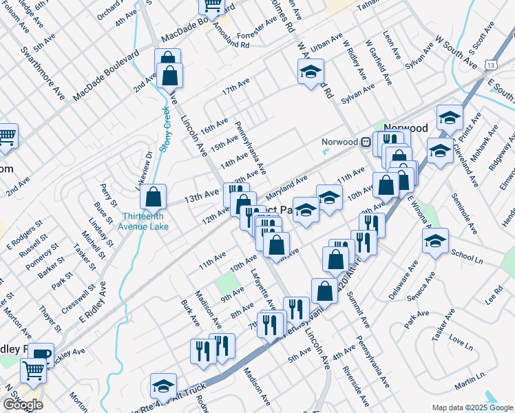 map of restaurants, bars, coffee shops, grocery stores, and more near 735 Maryland Avenue in Prospect Park