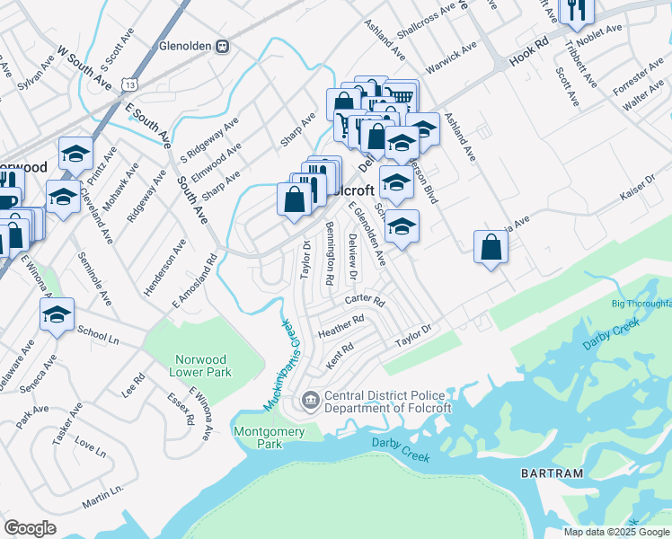 map of restaurants, bars, coffee shops, grocery stores, and more near 778 Bennington Road in Folcroft