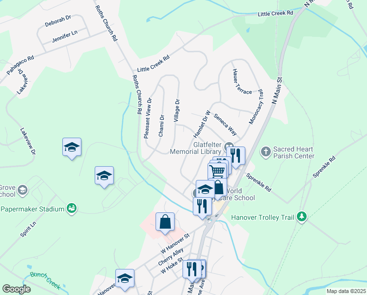map of restaurants, bars, coffee shops, grocery stores, and more near 424 Hamlet Drive West in Spring Grove