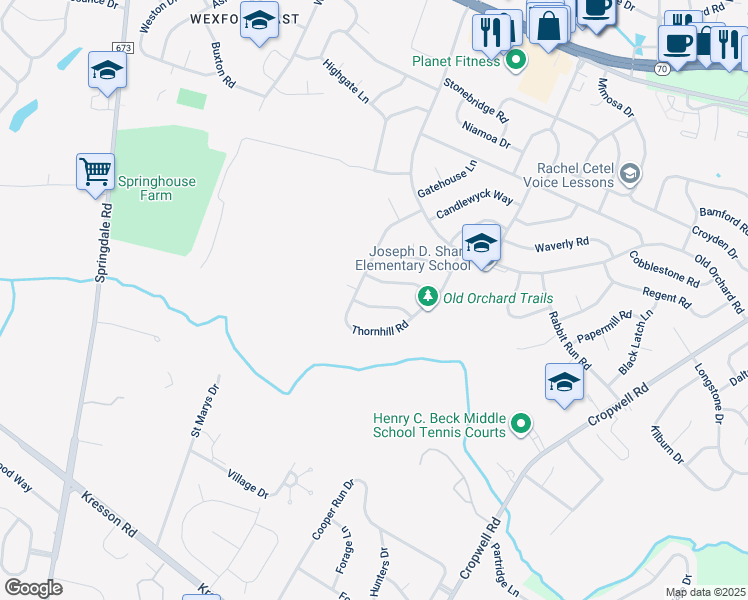 map of restaurants, bars, coffee shops, grocery stores, and more near 5 Ramsgate Road in Cherry Hill