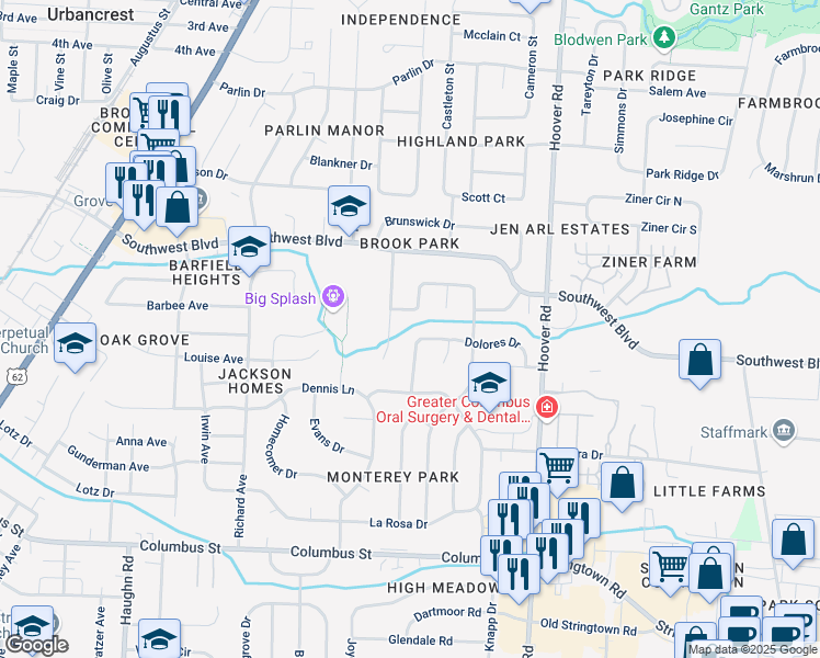 map of restaurants, bars, coffee shops, grocery stores, and more near 2688 Dolores Drive in Grove City