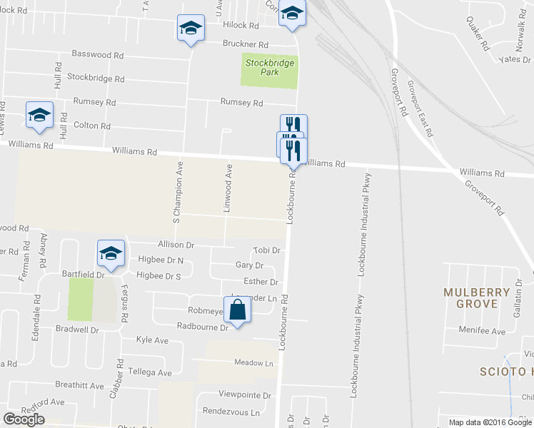 map of restaurants, bars, coffee shops, grocery stores, and more near 1122 Maplewood Road in Columbus