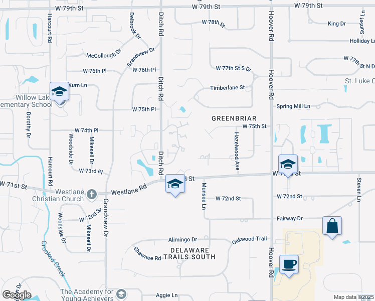 map of restaurants, bars, coffee shops, grocery stores, and more near 1216 Frederick Drive South in Indianapolis