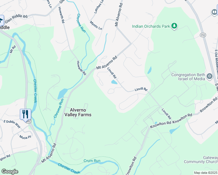 map of restaurants, bars, coffee shops, grocery stores, and more near 113 Cedar Court in Media