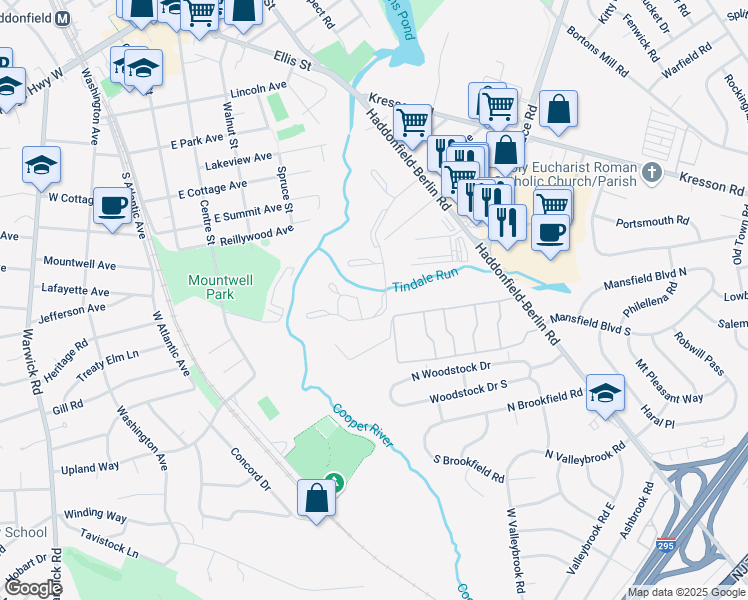 map of restaurants, bars, coffee shops, grocery stores, and more near 267 Tavistock in Cherry Hill