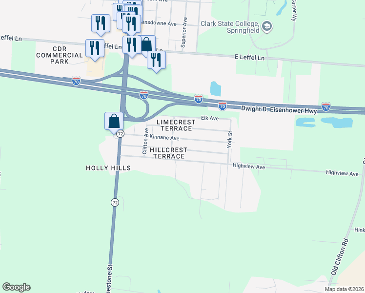 map of restaurants, bars, coffee shops, grocery stores, and more near 504 Neosha Avenue in Springfield