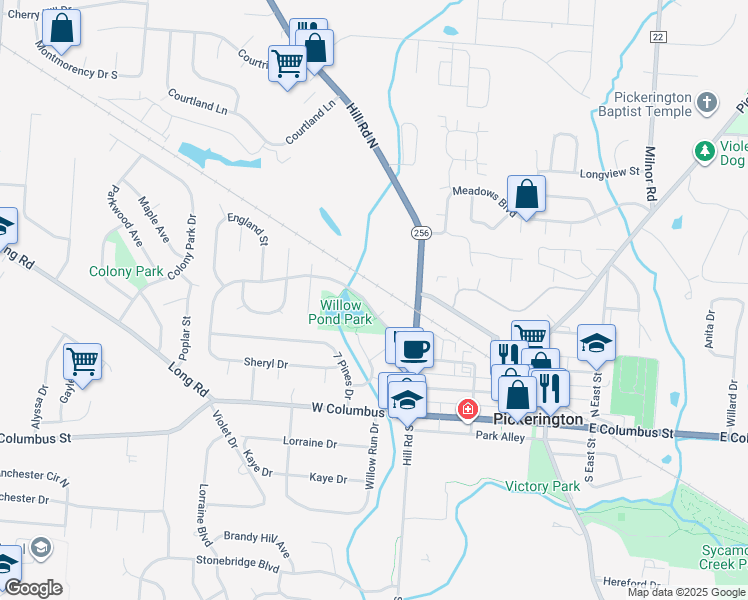 map of restaurants, bars, coffee shops, grocery stores, and more near 220 Pruden Drive in Pickerington