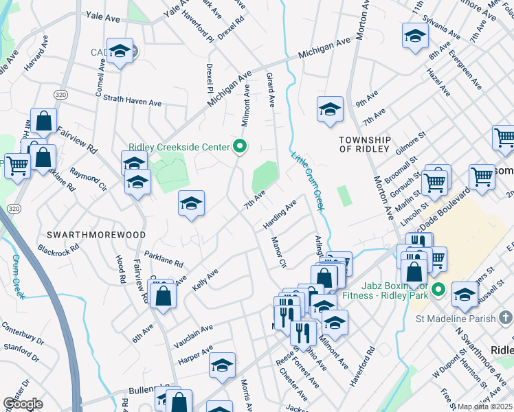 map of restaurants, bars, coffee shops, grocery stores, and more near 352 7th Avenue in Swarthmore