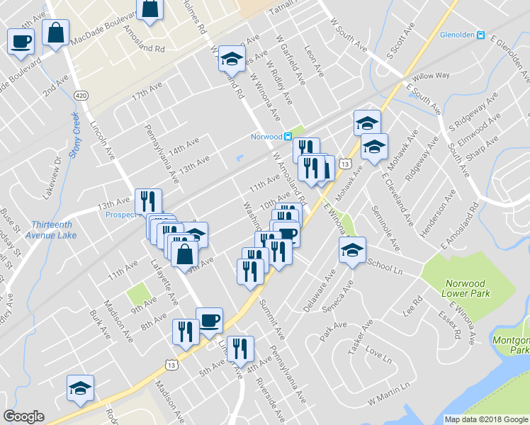 map of restaurants, bars, coffee shops, grocery stores, and more near 550 10th Avenue in Prospect Park